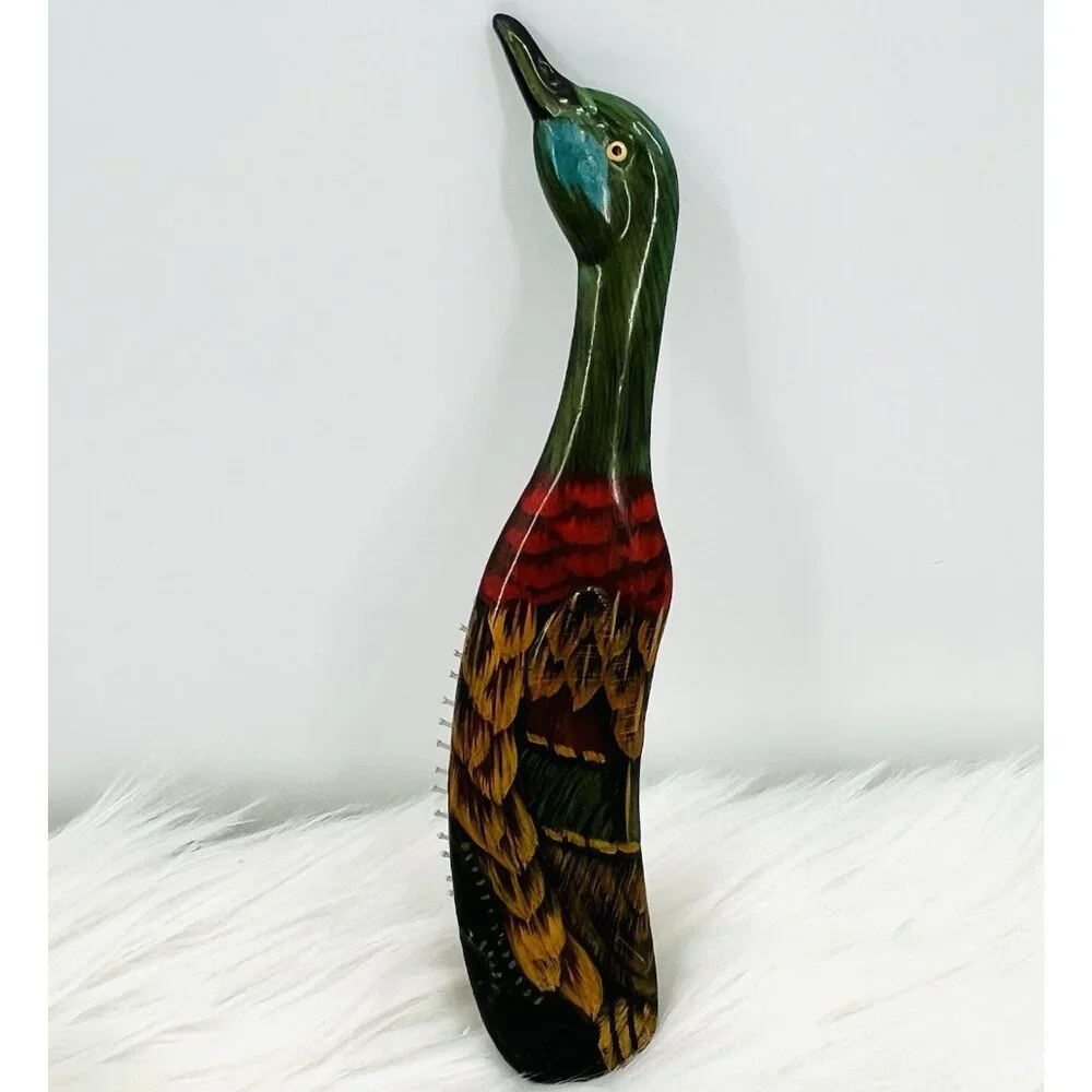Vintage Hand Painted Unique Mallard Duck Design Decorative Hairbrush